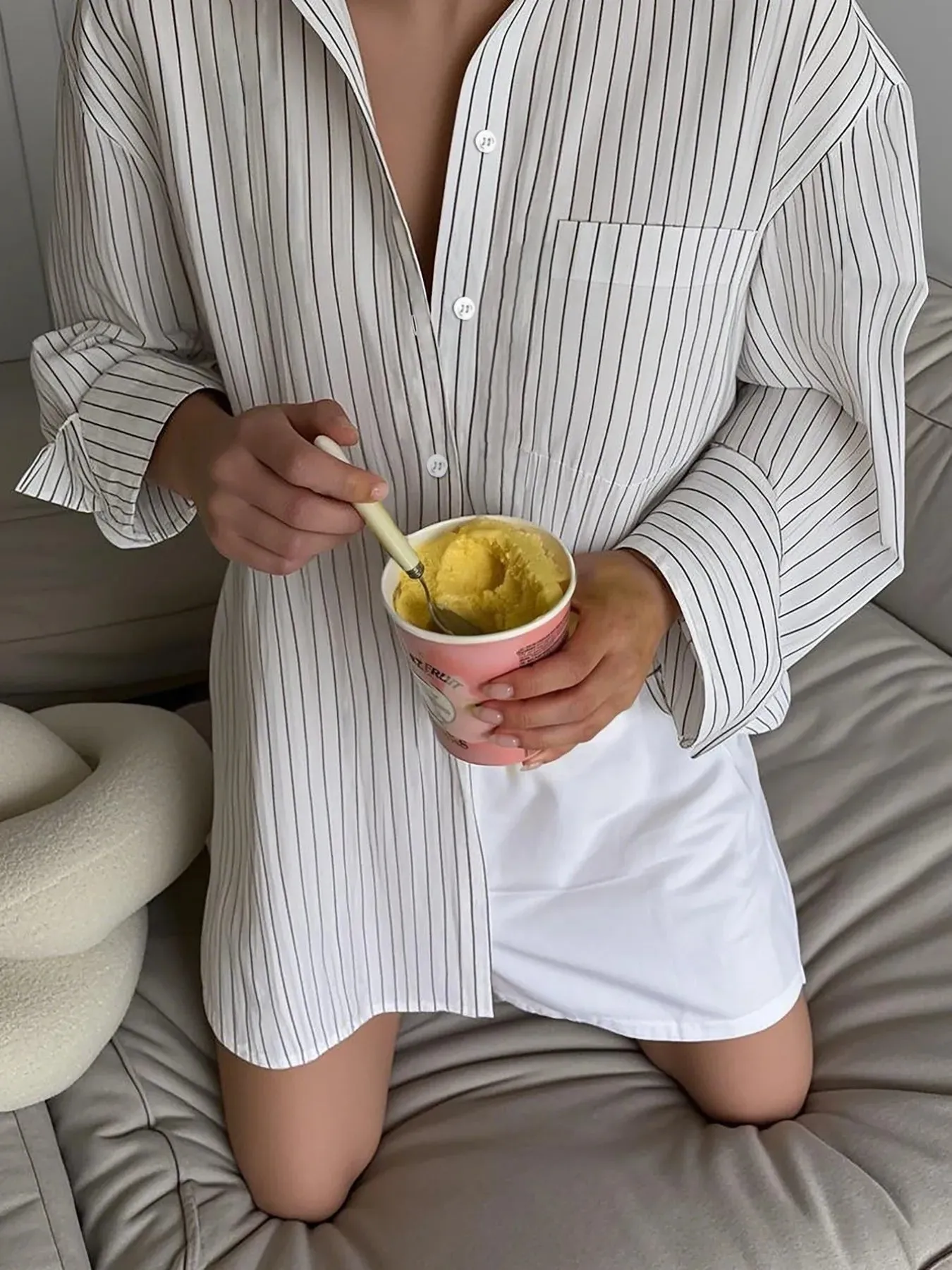 Oversized Striped Button-Down Shirt sold by Charming Charlie product image thumbnail 4