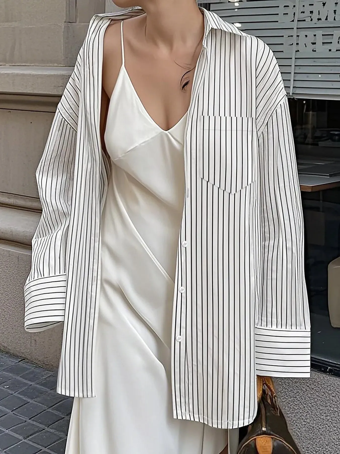 Oversized Striped Button-Down Shirt sold by Charming Charlie product image thumbnail 3