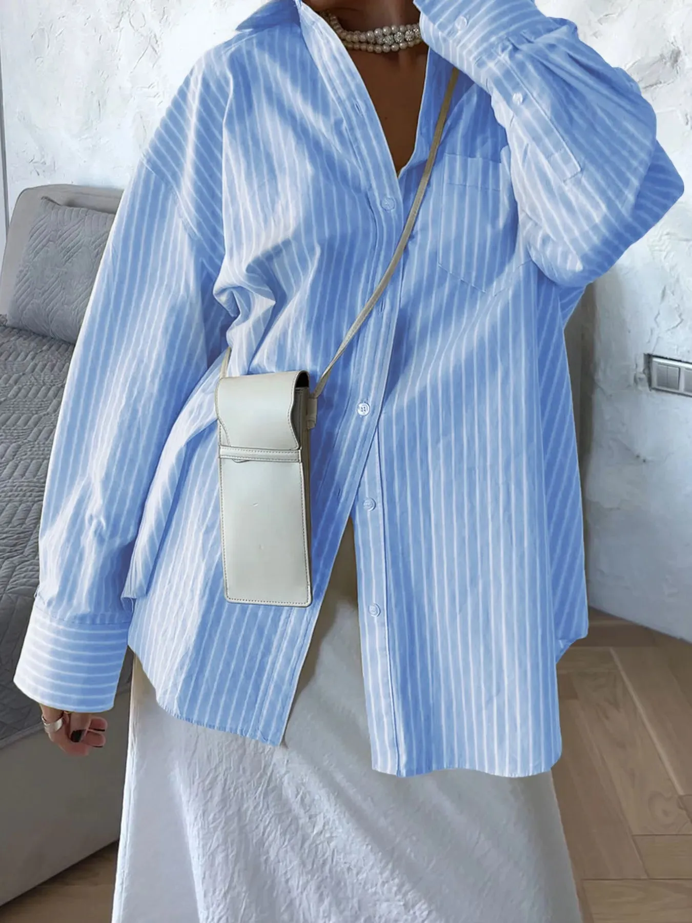 Oversized Striped Button-Down Shirt sold by Charming Charlie product image thumbnail 5