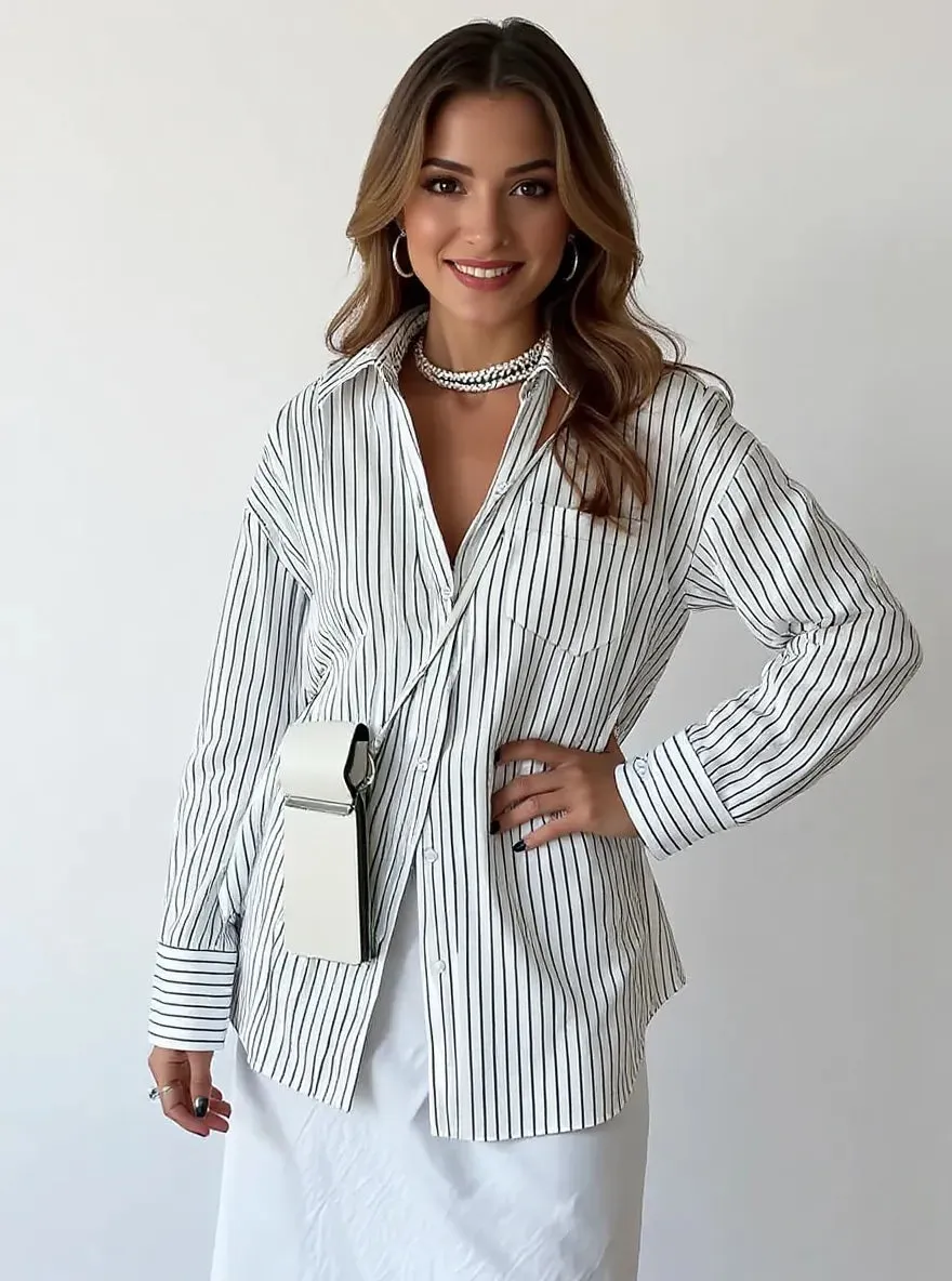 Oversized Striped Button-Down Shirt sold by Charming Charlie