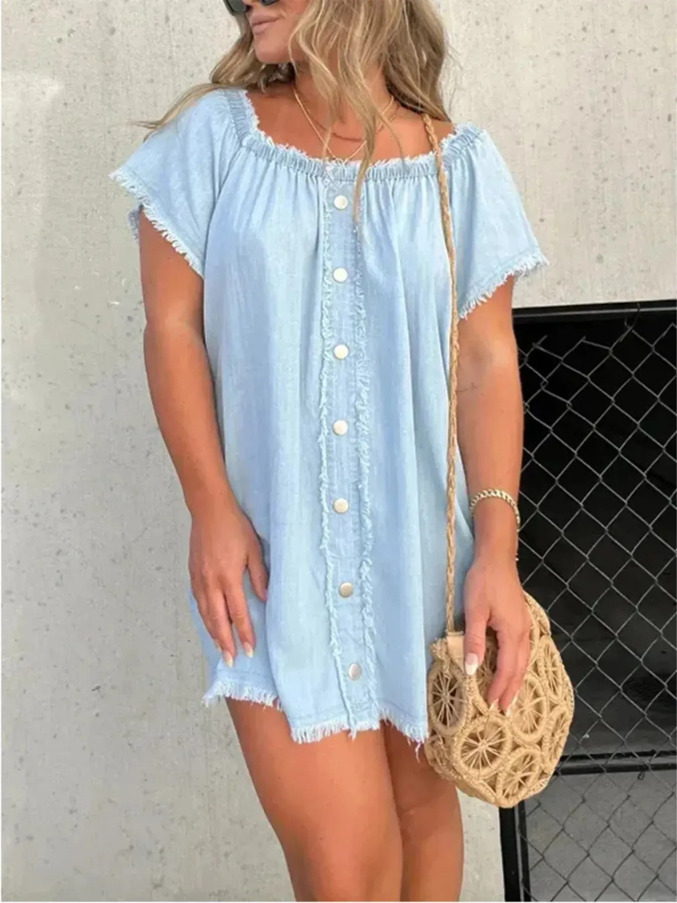 Full Size Raw Hem Mini Denim Dress Plus Size sold by Charming Charlie product image thumbnail 4