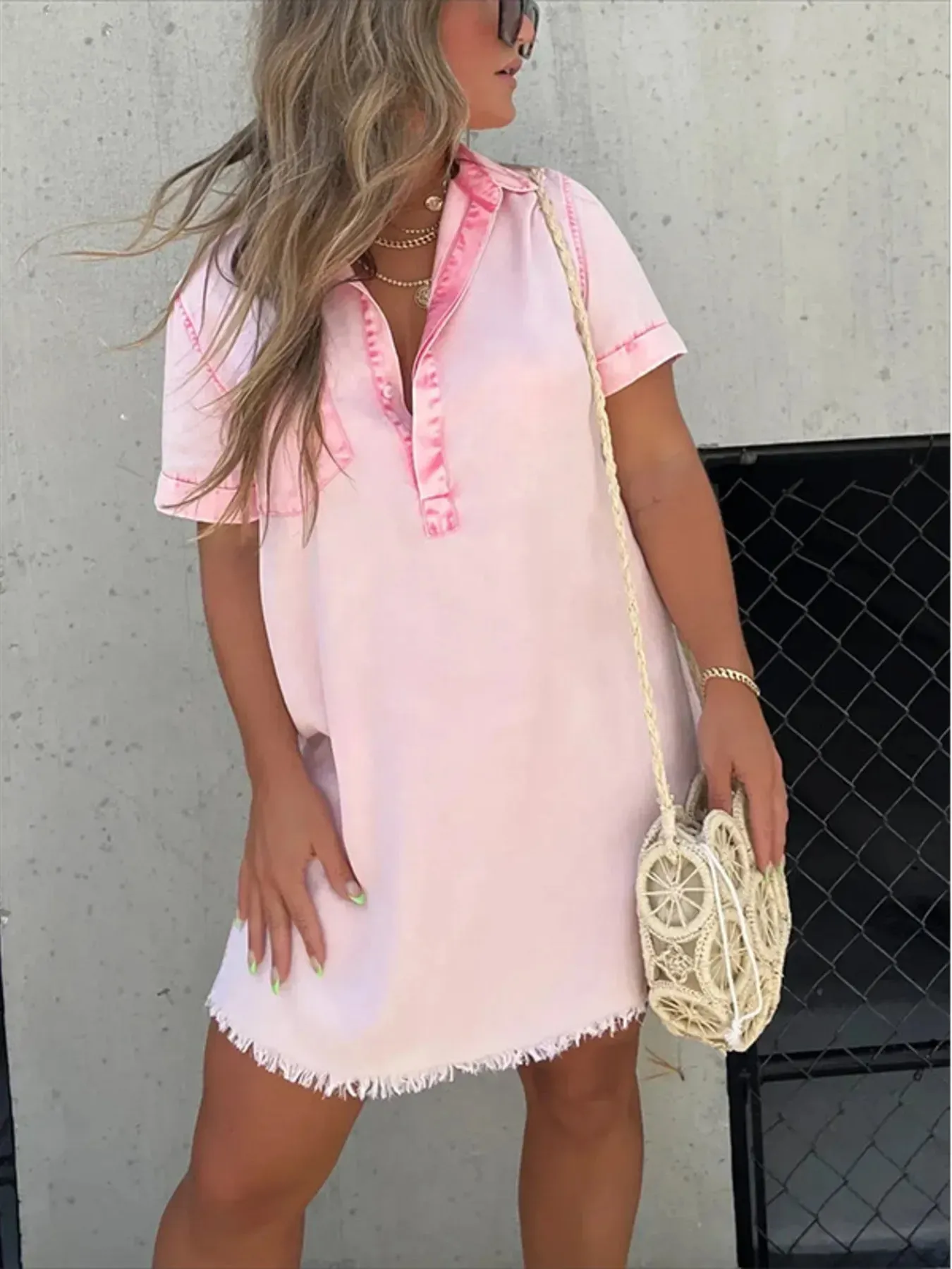 Full Size Raw Hem Short Sleeve Denim Dress Plus Size sold by Charming Charlie product image thumbnail 3