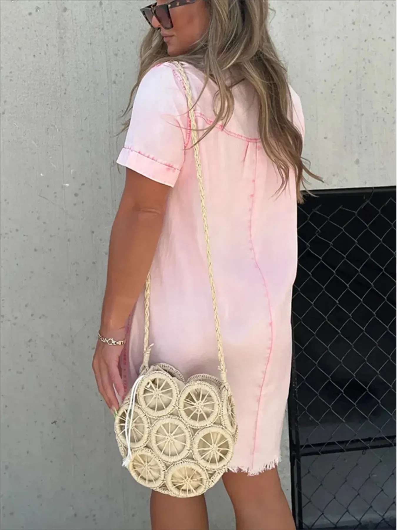 Full Size Raw Hem Short Sleeve Denim Dress Plus Size sold by Charming Charlie product image thumbnail 4