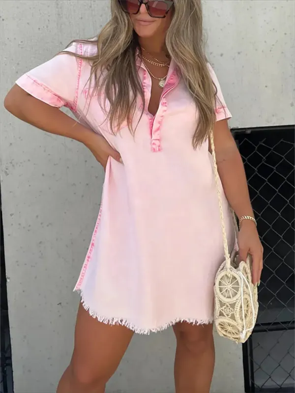 Full Size Raw Hem Short Sleeve Denim Dress Plus Size sold by Charming Charlie