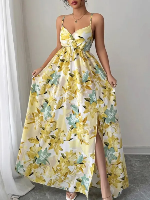 Floral Print Maxi Cami Dress with Side Slit sold by Charming Charlie