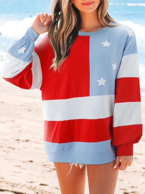 Multicolour American Flag Vintage Oversized Sweatshirt sold by Charming Charlie