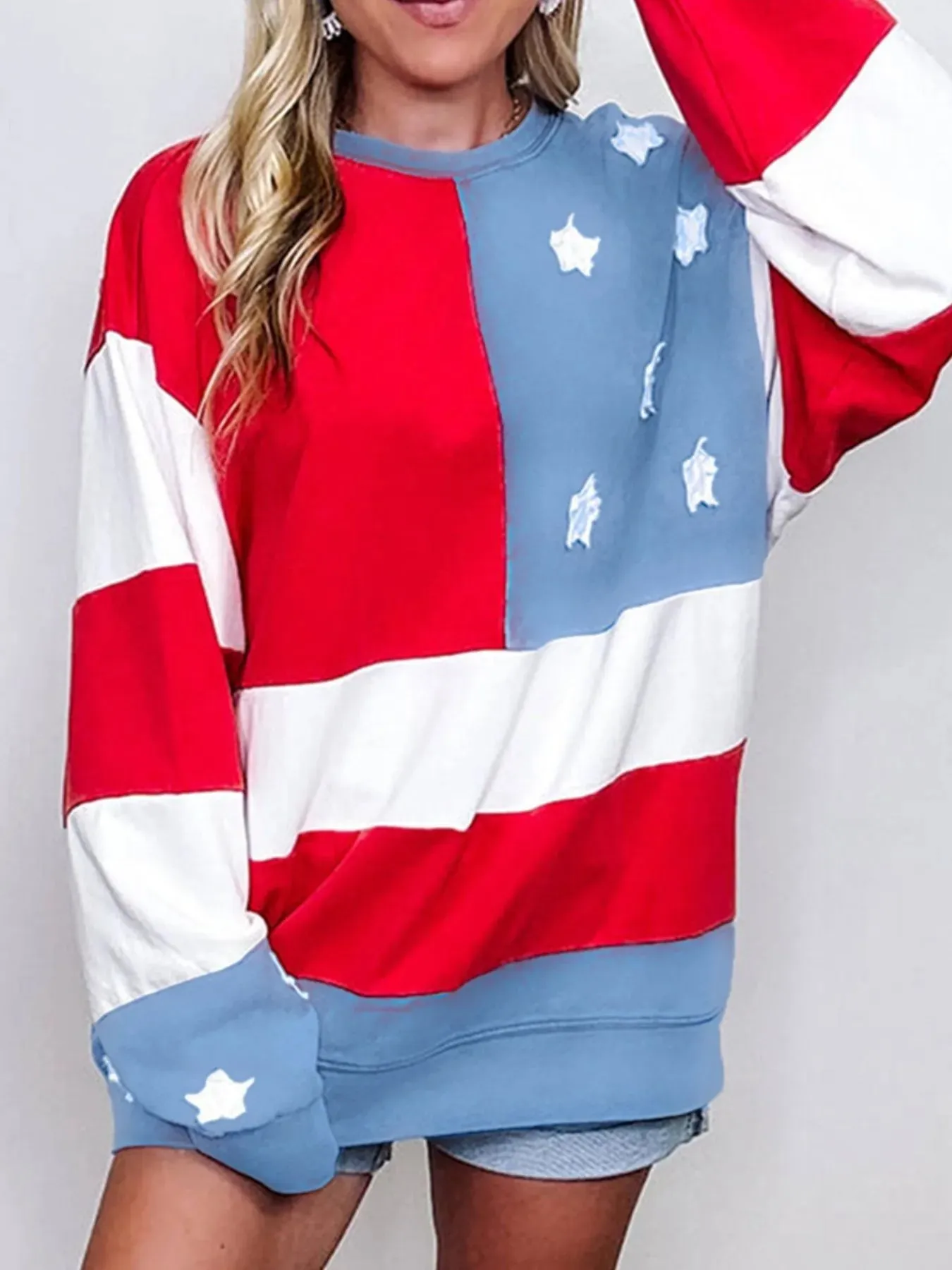 Multicolour American Flag Vintage Oversized Sweatshirt sold by Charming Charlie product image thumbnail 5