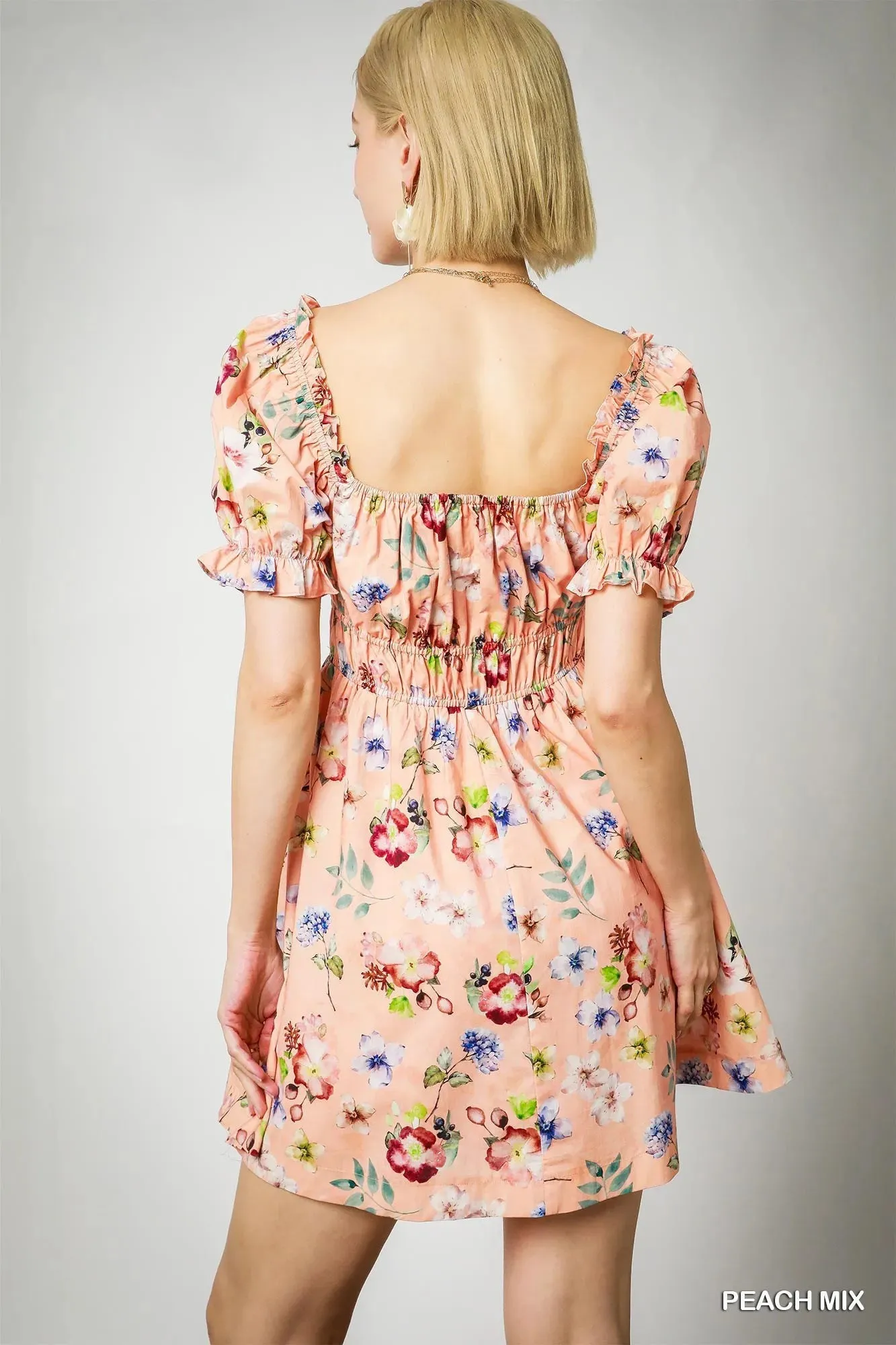 Umgee Floral Print Puff Sleeve Mini Dress sold by Charming Charlie product image thumbnail 4