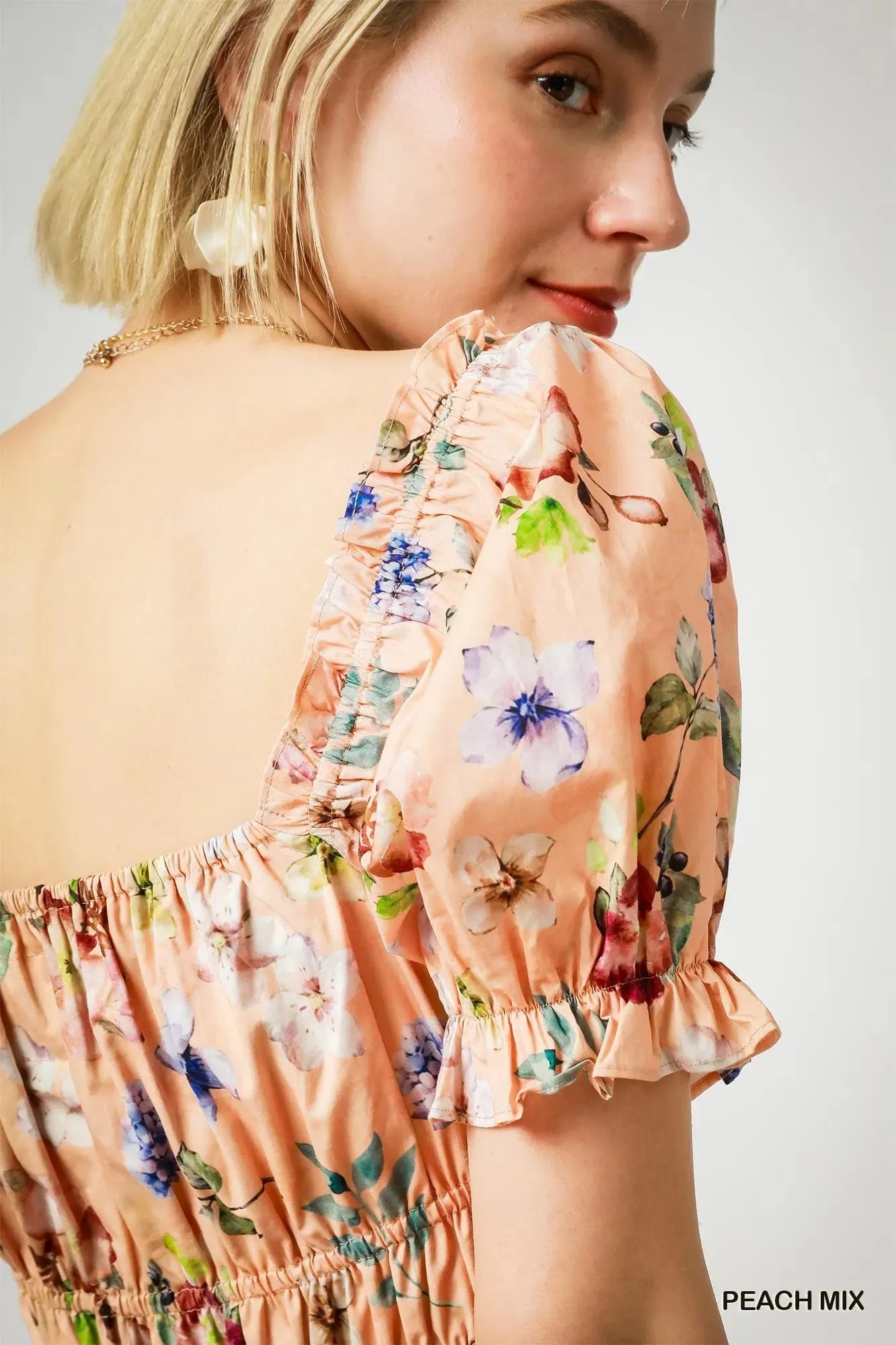 Umgee Floral Print Puff Sleeve Mini Dress sold by Charming Charlie product image thumbnail 5