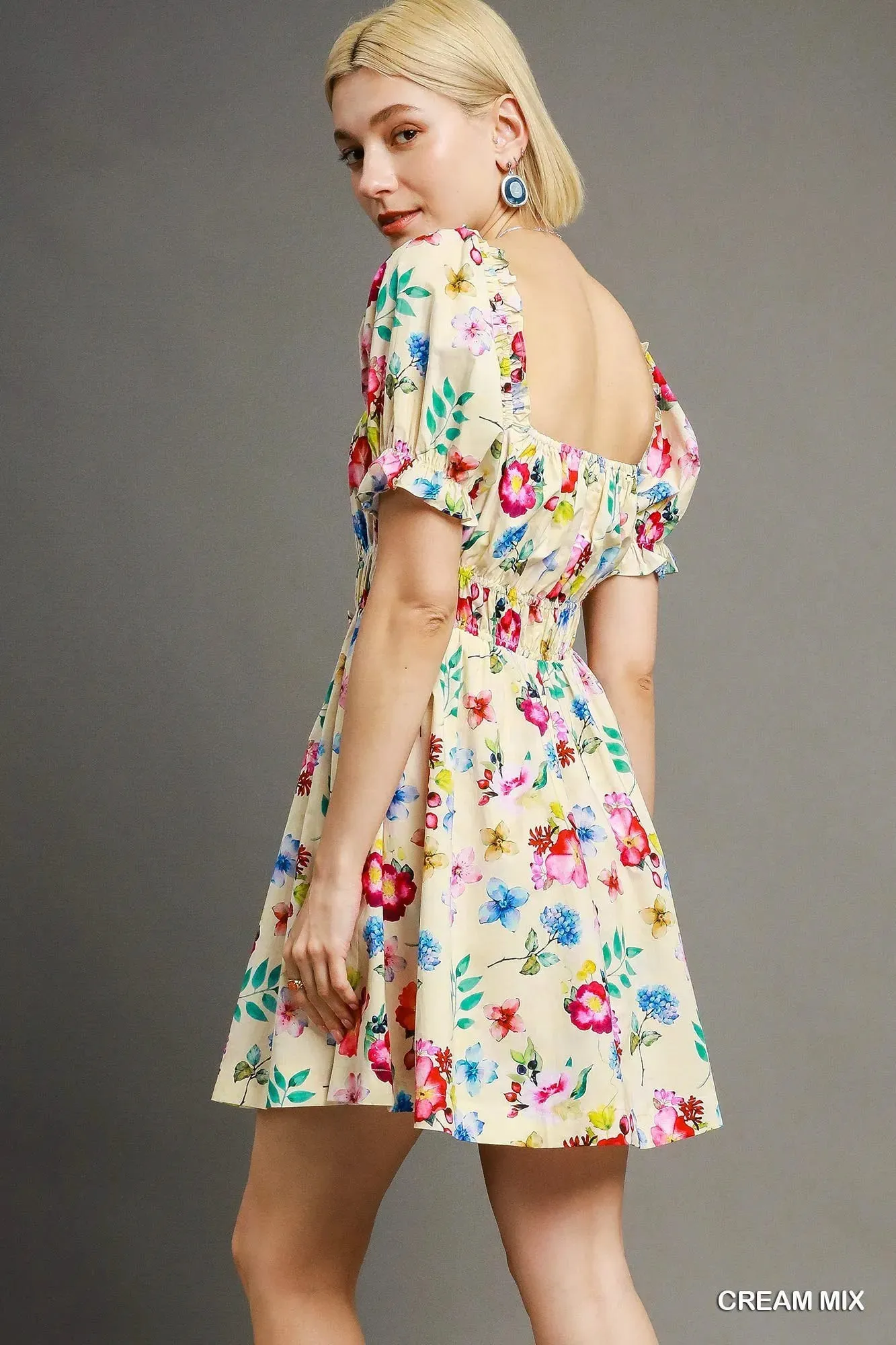 Umgee Floral Print Puff Sleeve Mini Dress sold by Charming Charlie product image thumbnail 4