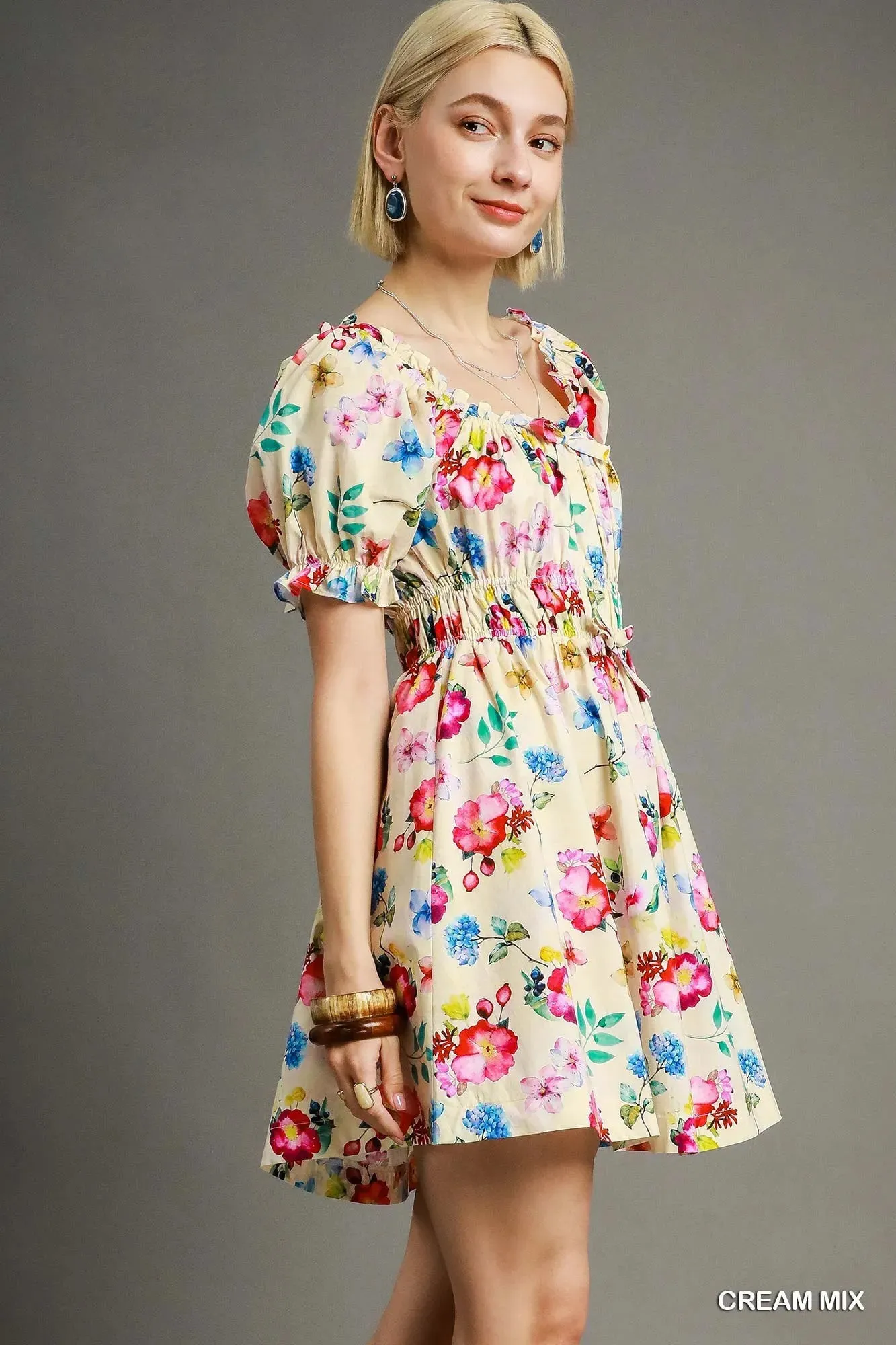 Umgee Floral Print Puff Sleeve Mini Dress sold by Charming Charlie product image thumbnail 3