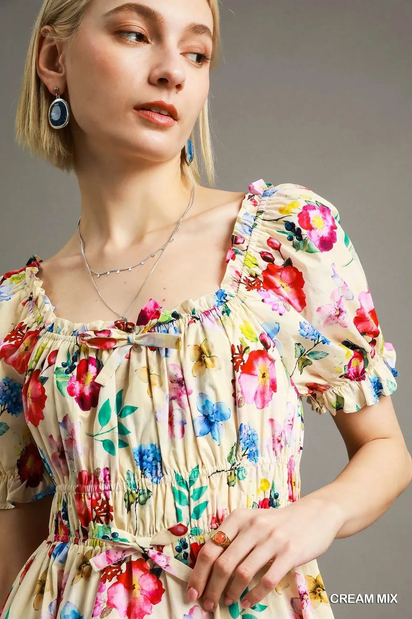 Umgee Floral Print Puff Sleeve Mini Dress sold by Charming Charlie product image thumbnail 5