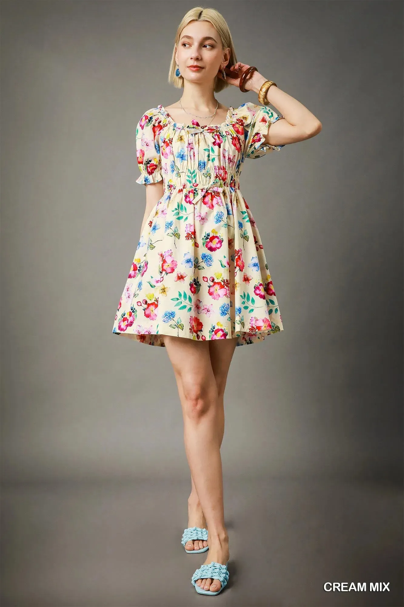 Umgee Floral Print Puff Sleeve Mini Dress sold by Charming Charlie product image thumbnail 2