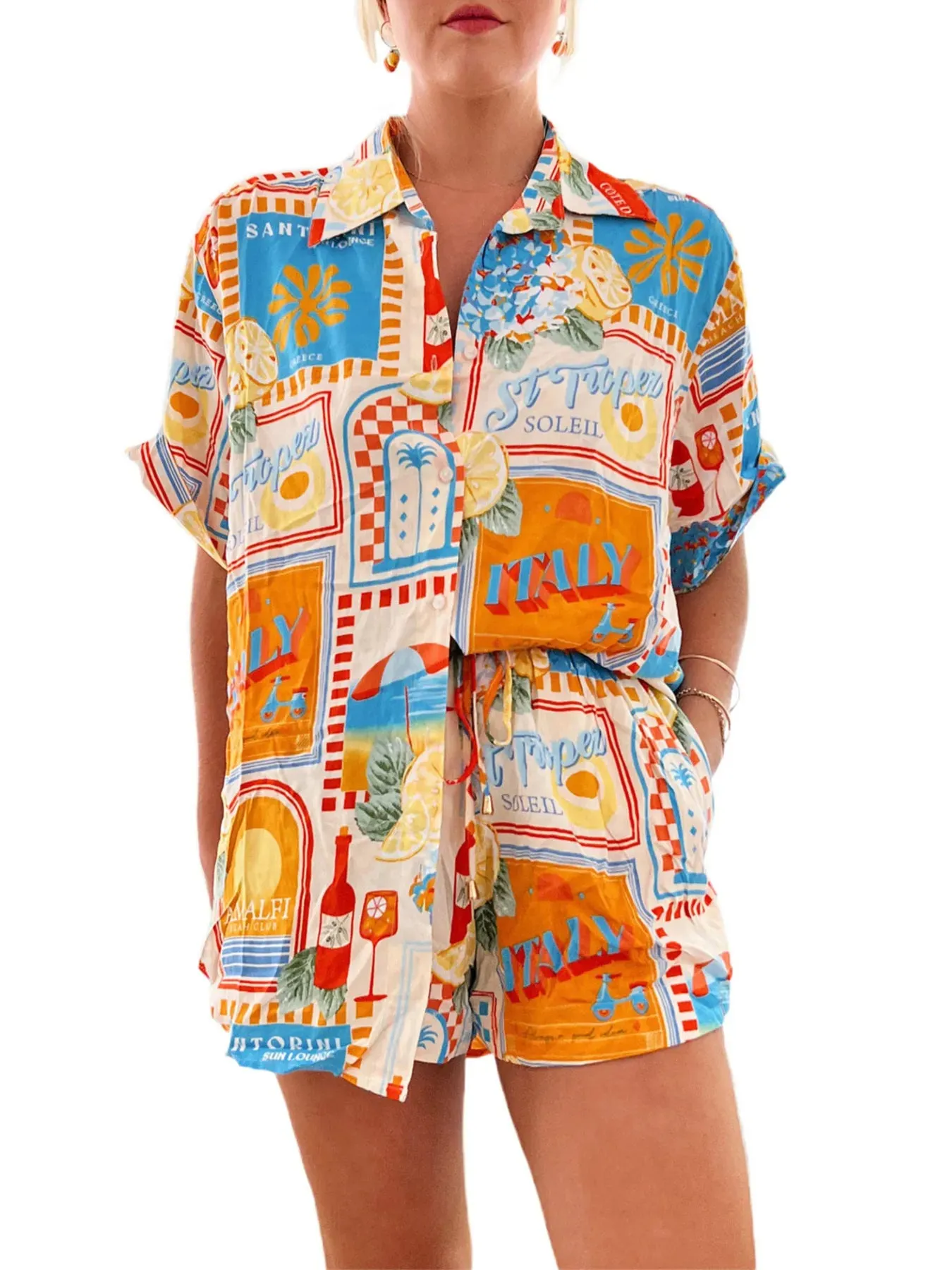 Printed Button Up Shirt and Shorts Set sold by Charming Charlie