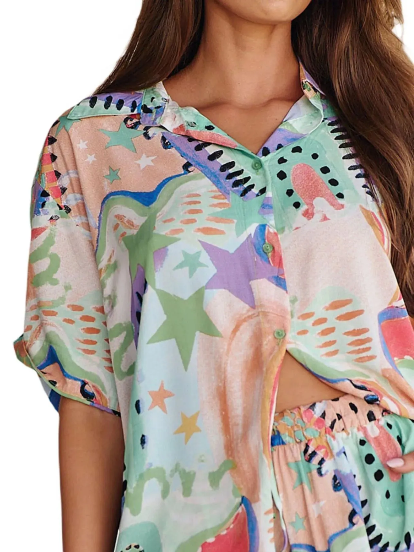 Printed Button Up Shirt and Shorts Set sold by Charming Charlie product image thumbnail 5