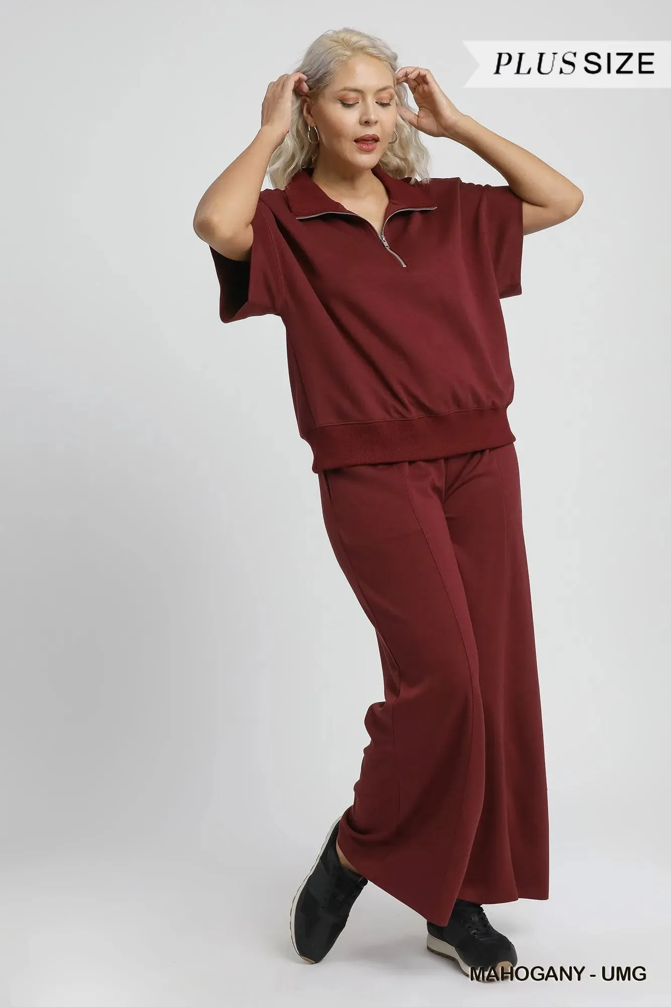 Umgee Full Size Half-Zip Short Sleeve Top Plus Size sold by Charming Charlie product image thumbnail 4