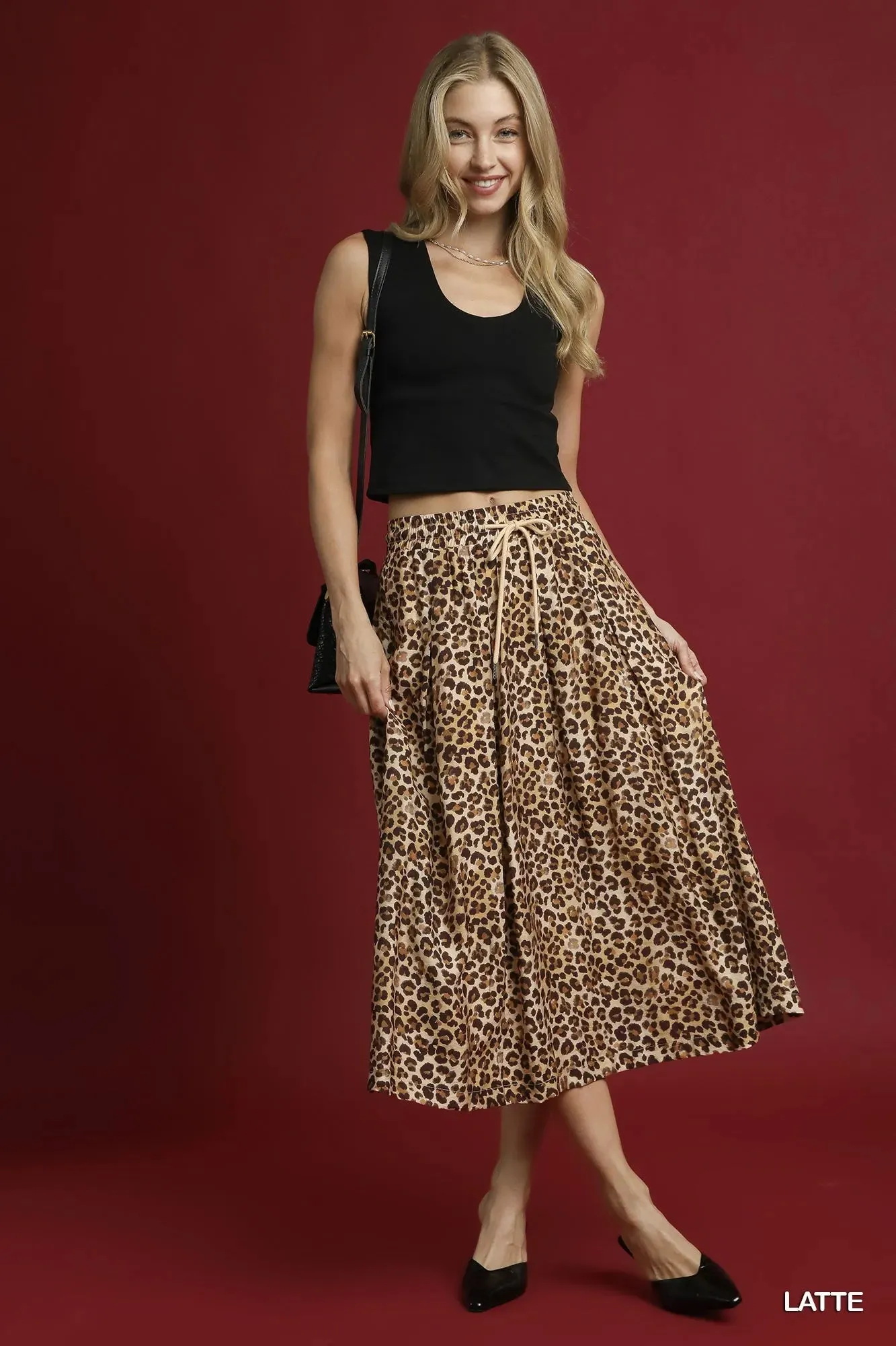 Umgee Drawstring Leopard Midi Skirt sold by Charming Charlie product image thumbnail 5