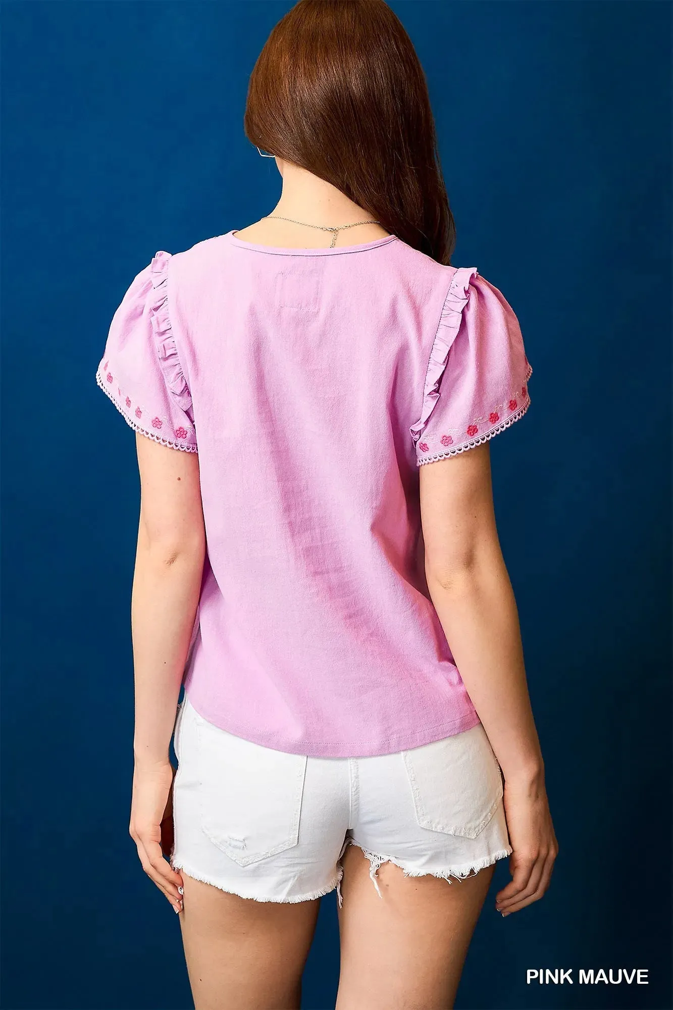 Umgee Floral Embroidered Tie Neck Short Sleeve Blouse sold by Charming Charlie product image thumbnail 4