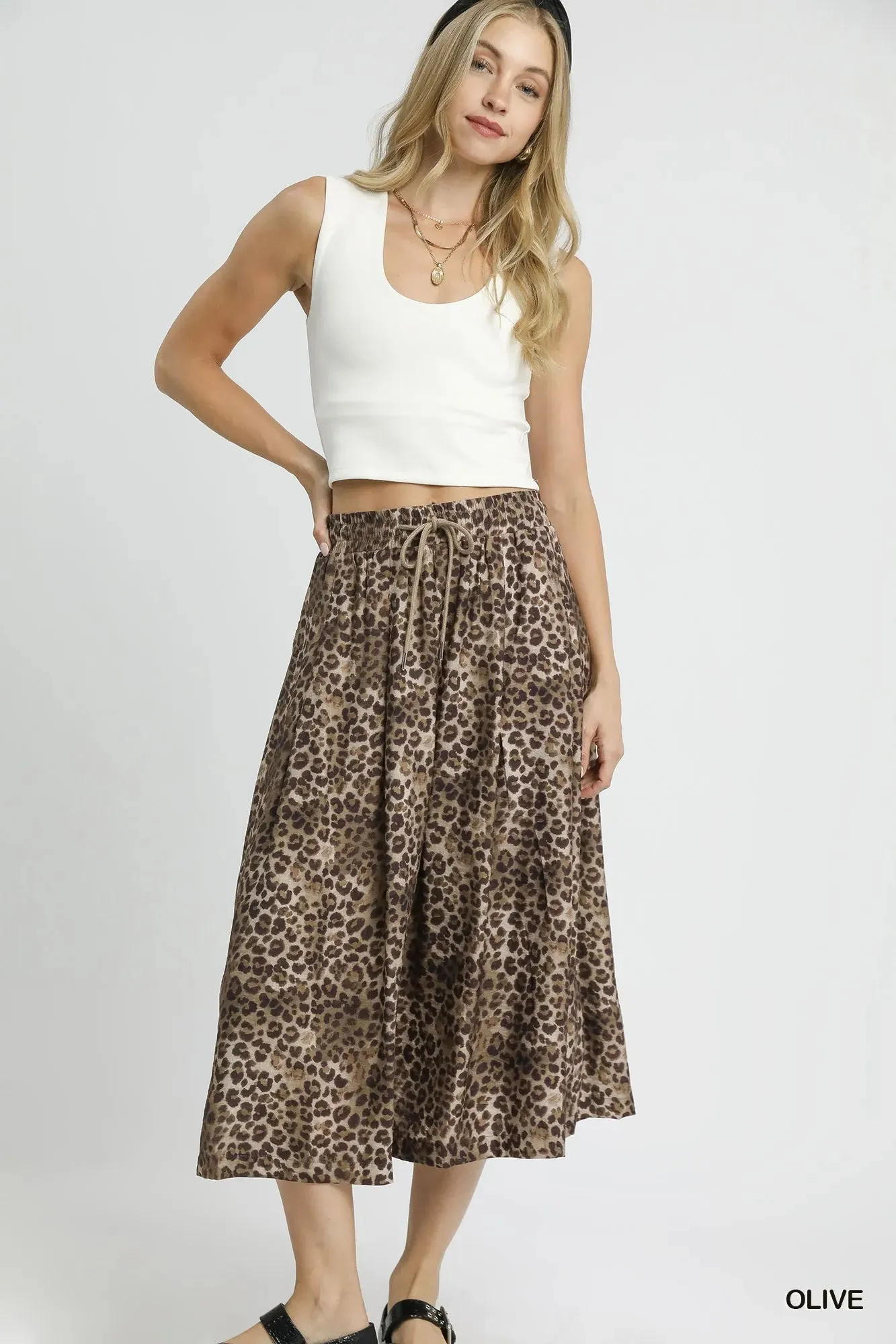 Umgee Drawstring Leopard Midi Skirt sold by Charming Charlie product image thumbnail 4