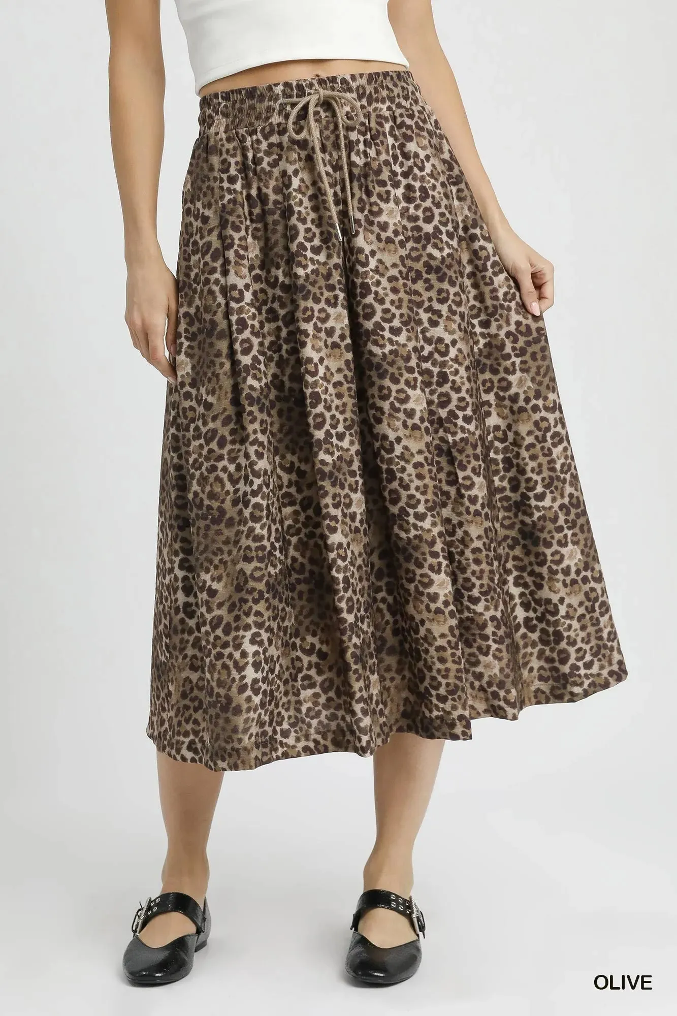 Umgee Drawstring Leopard Midi Skirt sold by Charming Charlie
