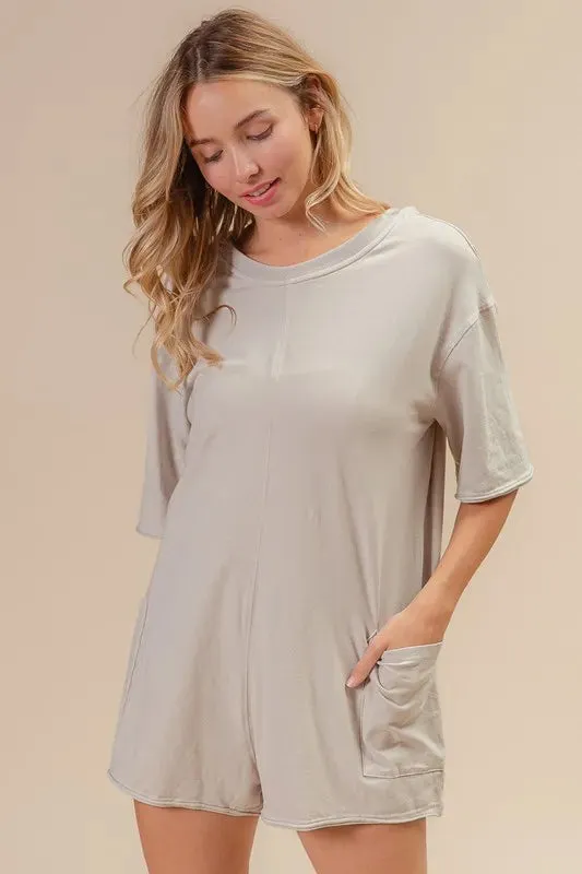 BiBi Short Sleeve Back Open Washed Romper sold by Charming Charlie product image thumbnail 5