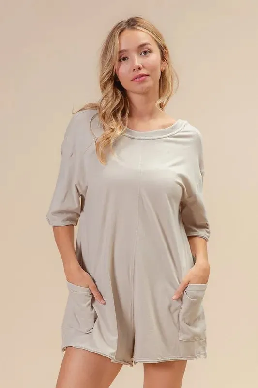 BiBi Short Sleeve Back Open Washed Romper sold by Charming Charlie product image thumbnail 2