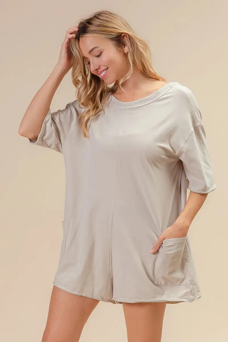 BiBi Short Sleeve Back Open Washed Romper sold by Charming Charlie product image thumbnail 4