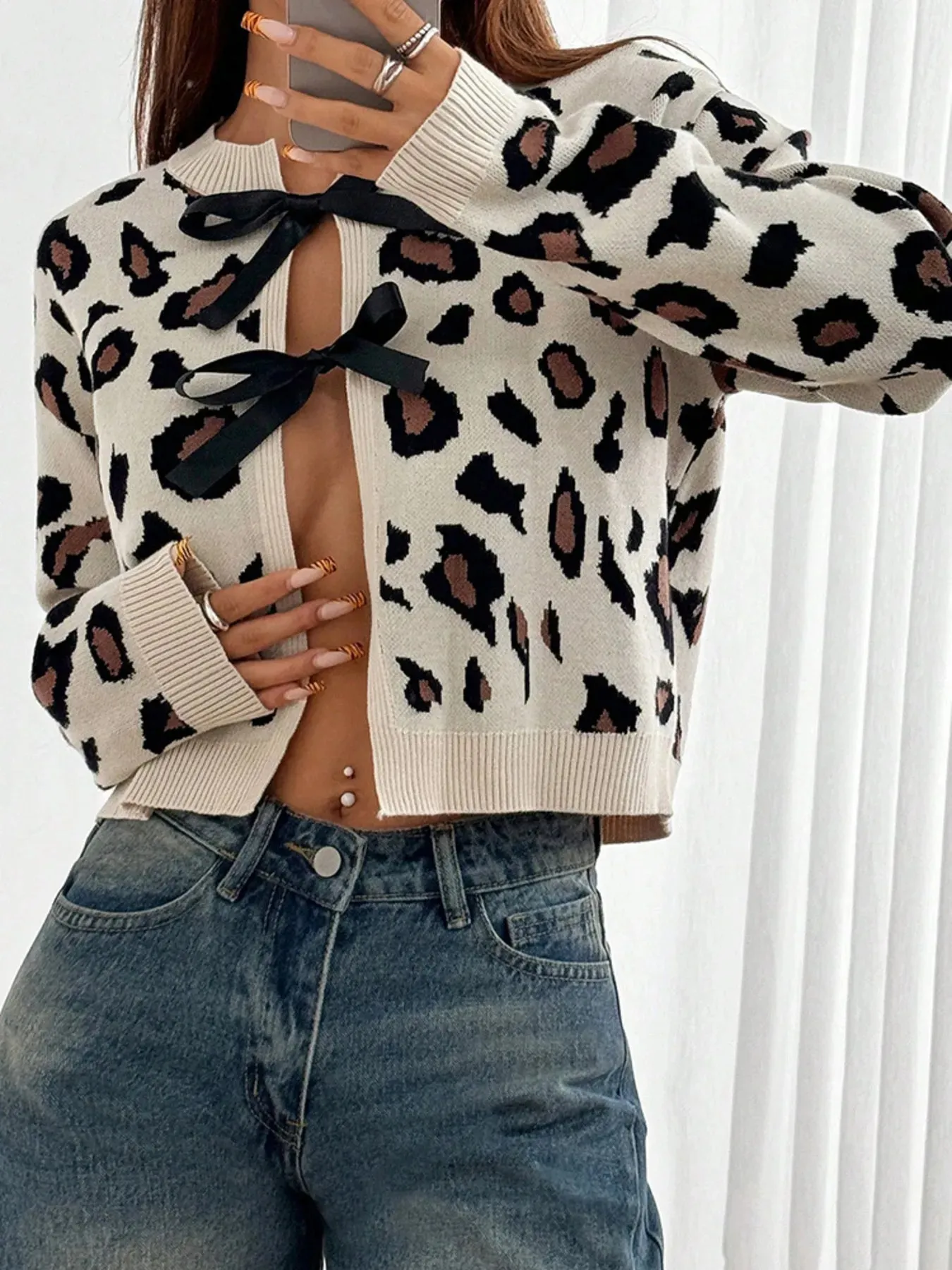 Leopard Tie Front Cardigan sold by Charming Charlie product image thumbnail 2