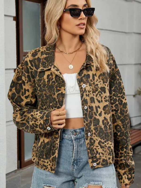 Leopard Print Button Up Denim Jacket sold by Charming Charlie