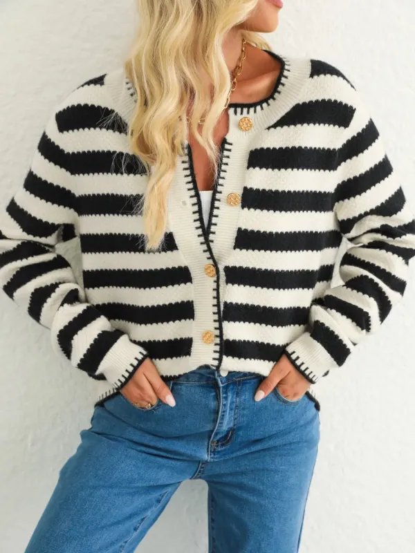 Button Down Striped Long Sleeve Cardigan sold by Charming Charlie
