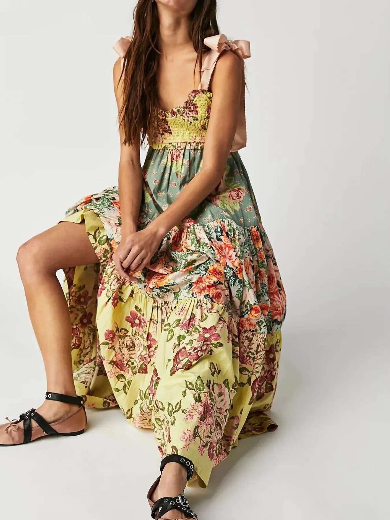 Smocked Printed Tie Shoulder Maxi Dress sold by Charming Charlie product image thumbnail 4