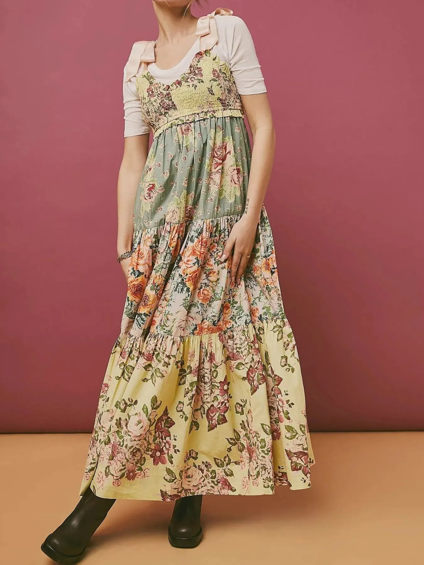 Smocked Printed Tie Shoulder Maxi Dress sold by Charming Charlie