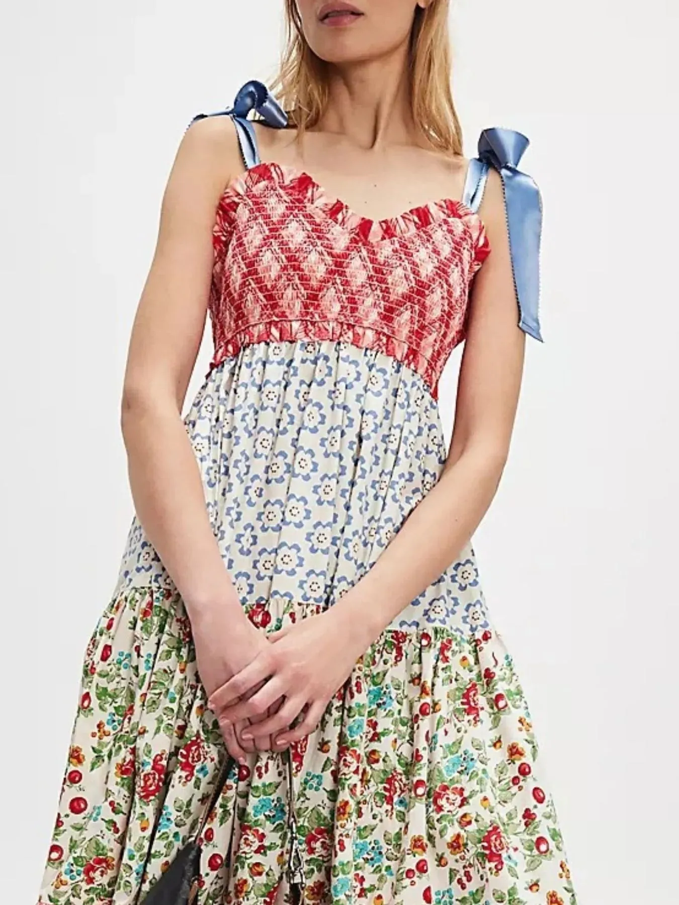 Smocked Tie Shoulder Printed Maxi Dress sold by Charming Charlie product image thumbnail 3