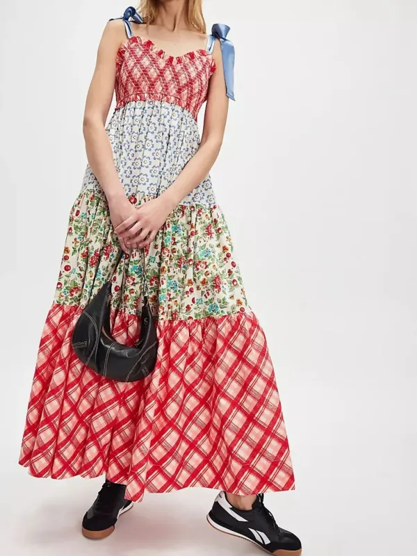 Smocked Tie Shoulder Printed Maxi Dress sold by Charming Charlie