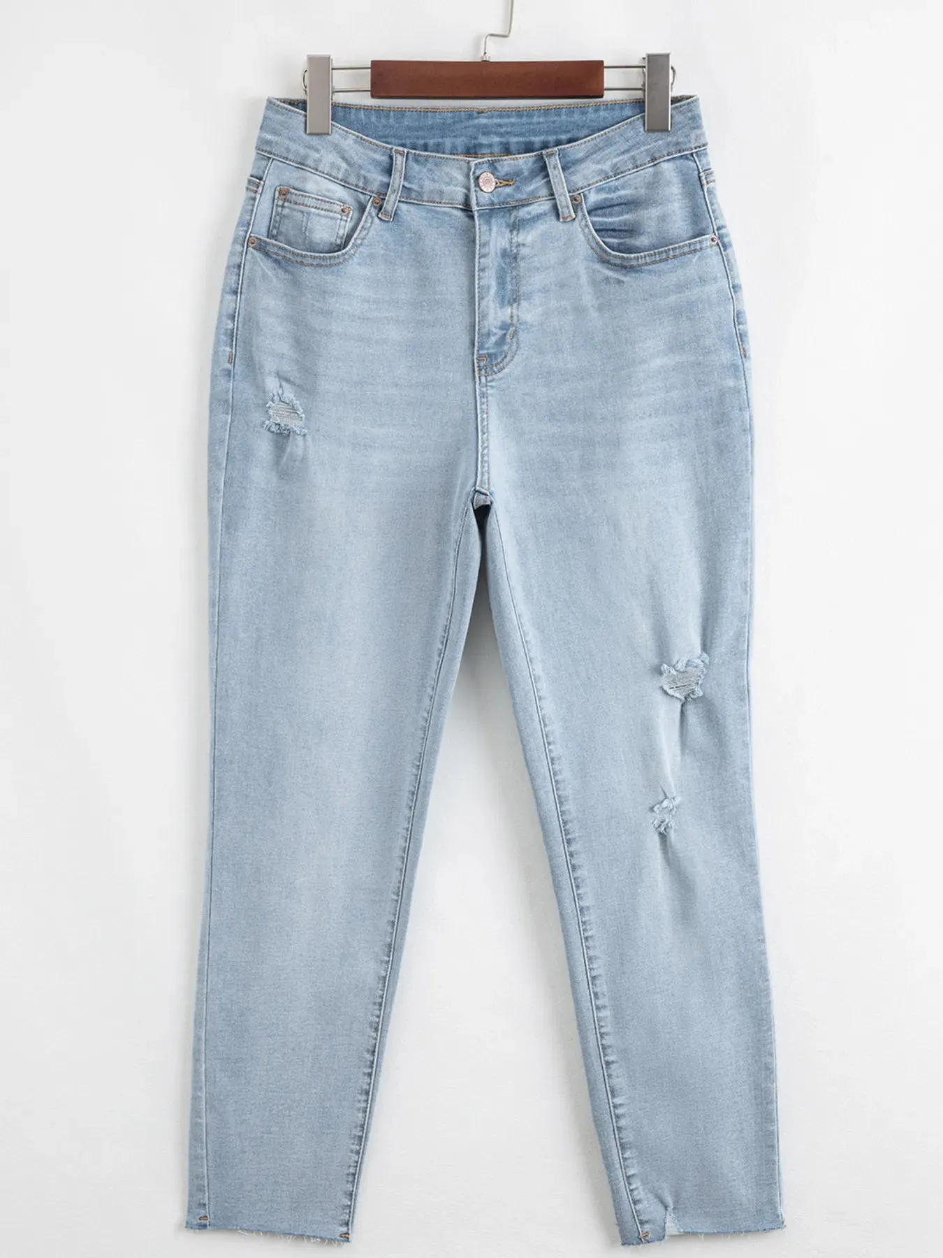 Mid Rise Ankle-Length Distressed Skinny Jeans sold by Charming Charlie product image thumbnail 3