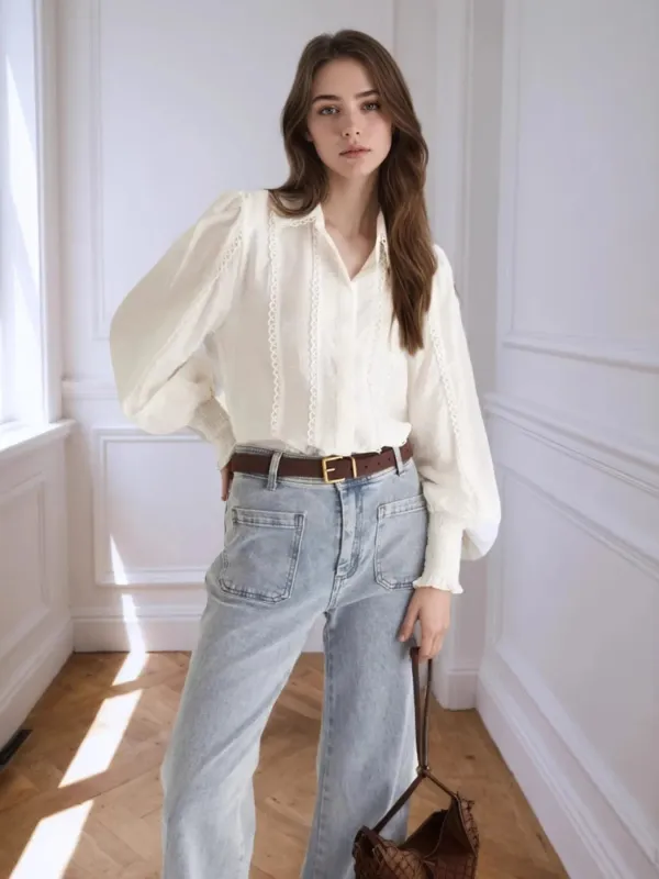 Collared Neck Lantern Sleeve Shirt sold by Charming Charlie