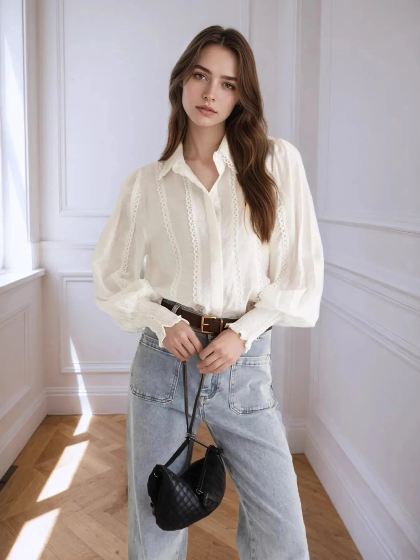 Collared Neck Lantern Sleeve Shirt sold by Charming Charlie product image thumbnail 2