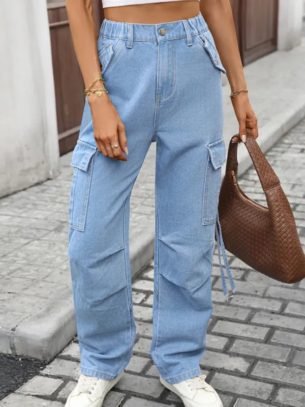 High Waisted Cargo Pocket Jeans sold by Charming Charlie