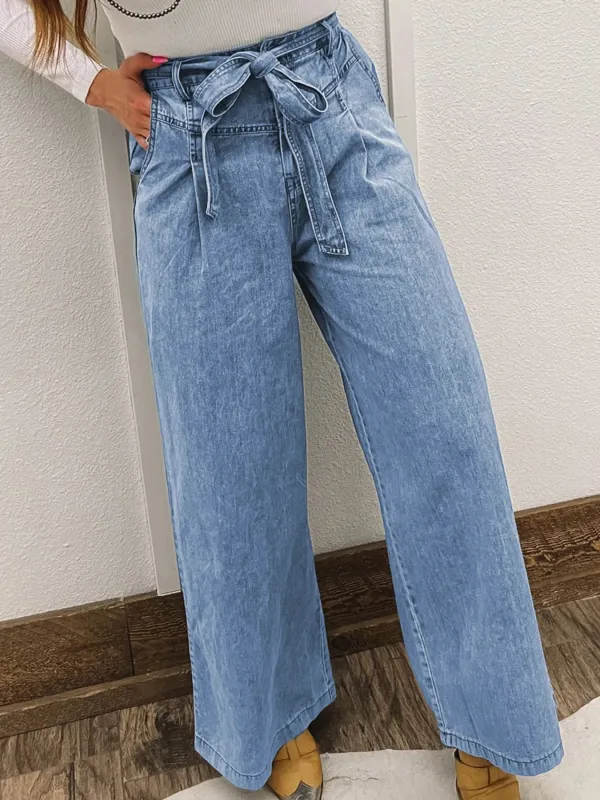 High Waisted Wide Leg Belted Jeans sold by Charming Charlie