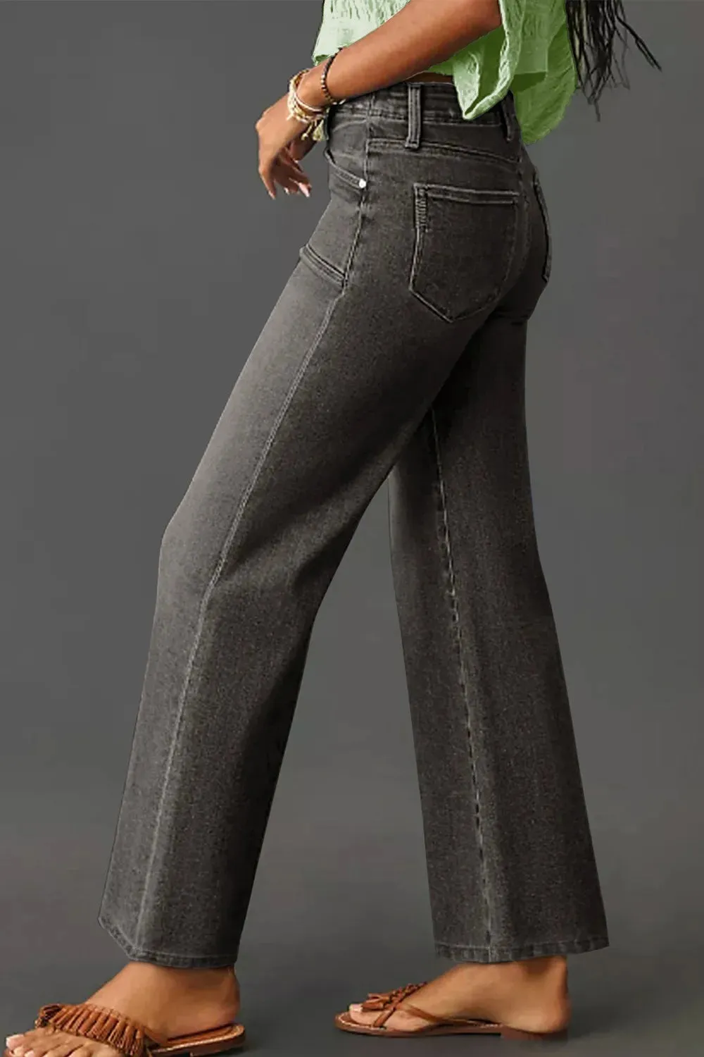High-Waisted Wide-Leg Vintage Wash Jeans sold by Charming Charlie product image thumbnail 3