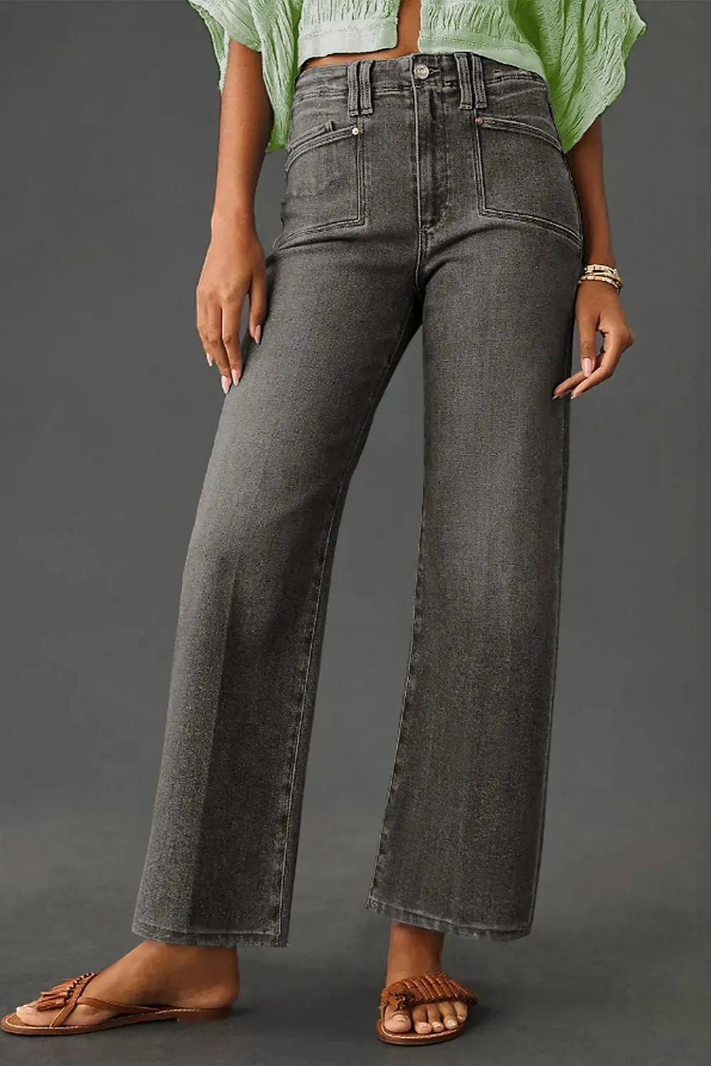 High-Waisted Wide-Leg Vintage Wash Jeans sold by Charming Charlie product image thumbnail 2