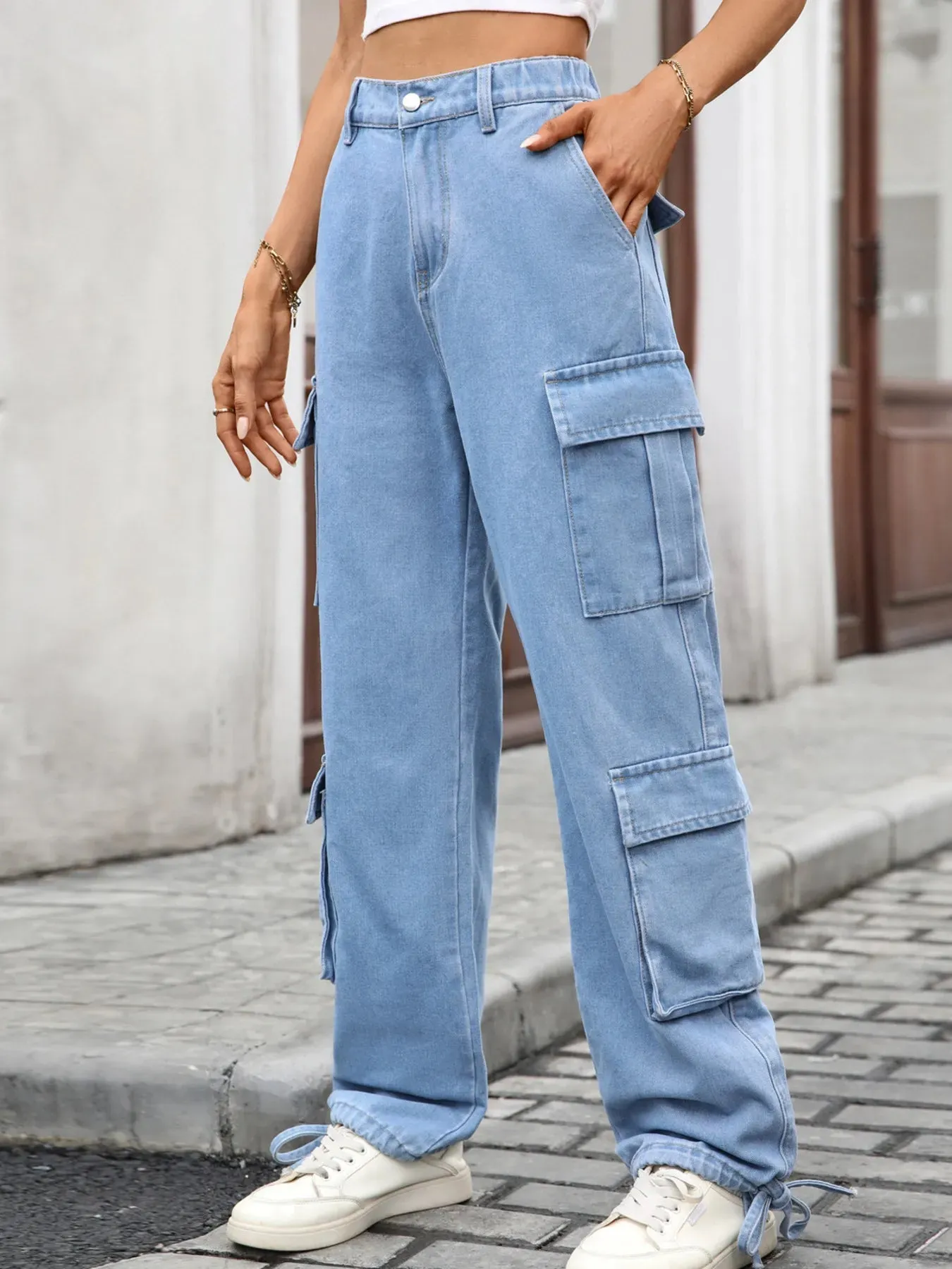 Casual Wide Leg Cargo Jeans sold by Charming Charlie product image thumbnail 4