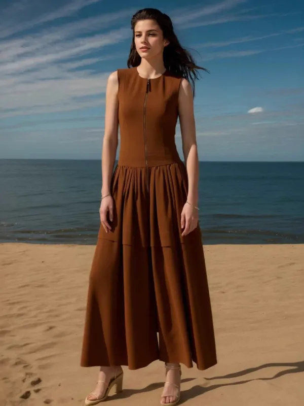 Zip Front Round Neck Sleeveless Dress sold by Charming Charlie