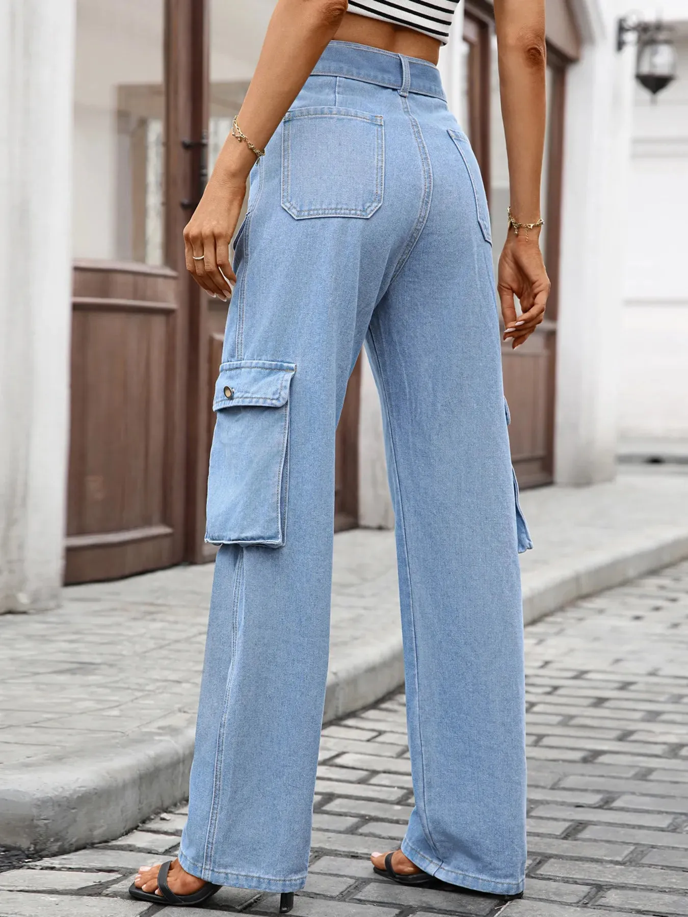 High-Waisted Multi-Pocket Cargo Jeans sold by Charming Charlie product image thumbnail 3