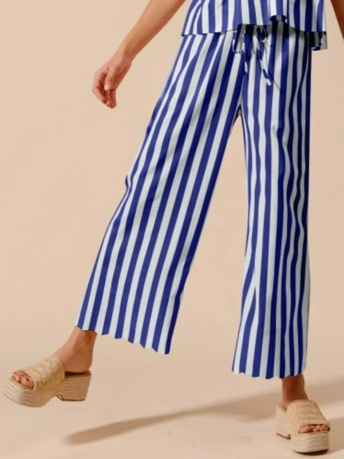SO ME Front Tie Stripe Puff Sleeves Top and Wide Leg Pants Set sold by Charming Charlie product image thumbnail 2