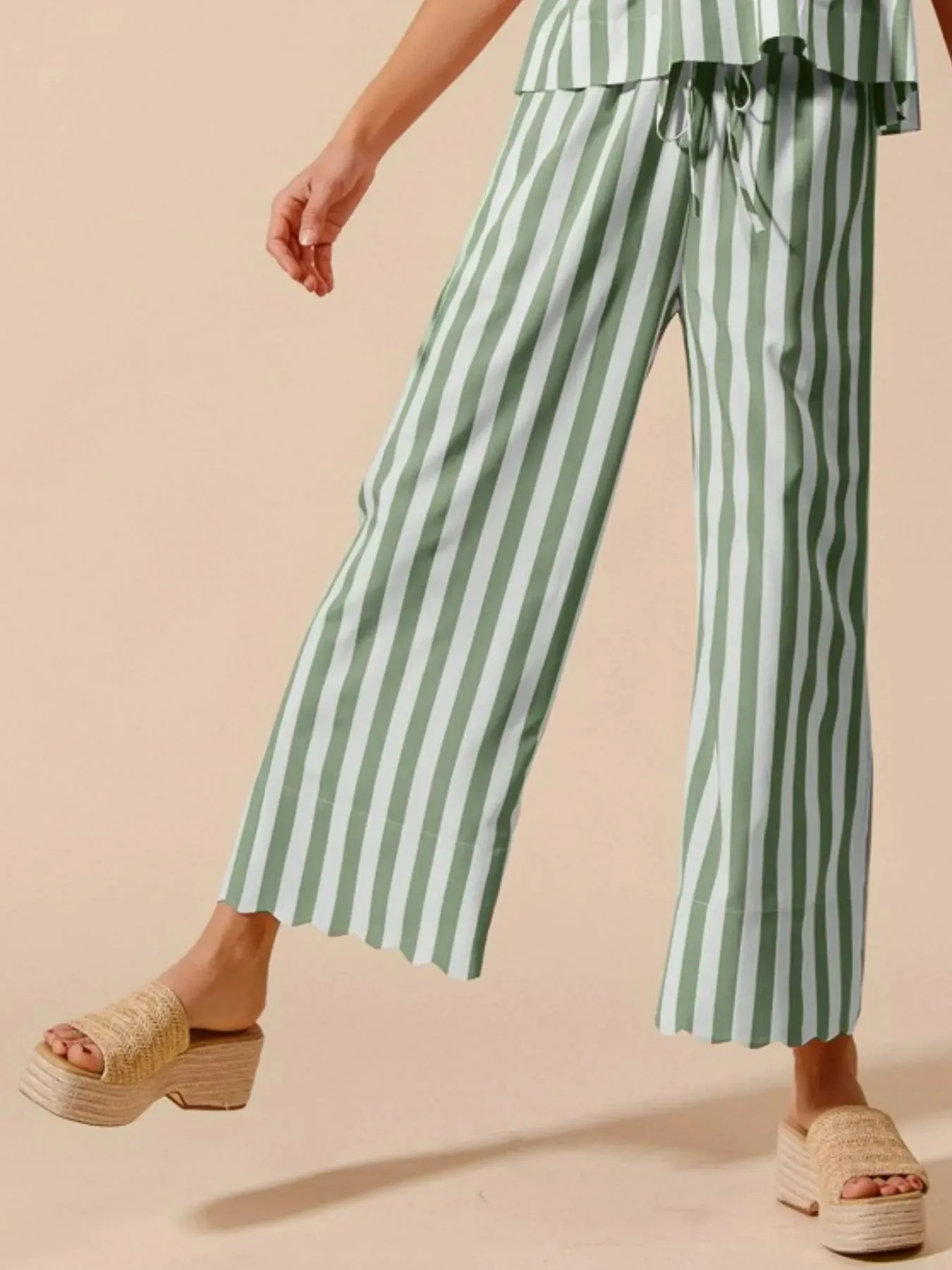 SO ME Front Tie Stripe Puff Sleeves Top and Wide Leg Pants Set sold by Charming Charlie product image thumbnail 2