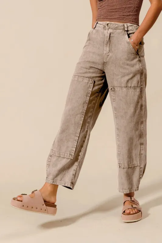 SO ME Mineral Washed Mid Rise Barrel Shape Pants sold by Charming Charlie