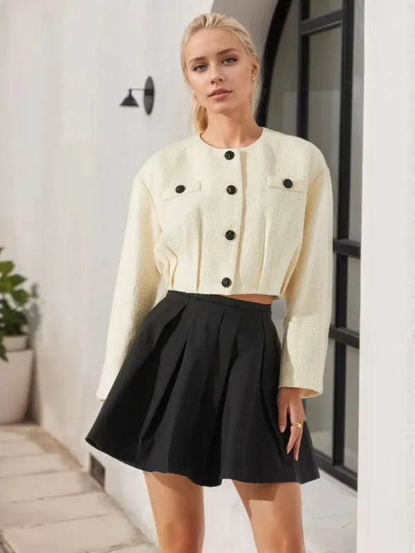 Button Up Long Sleeve Crop Outerwear sold by Charming Charlie