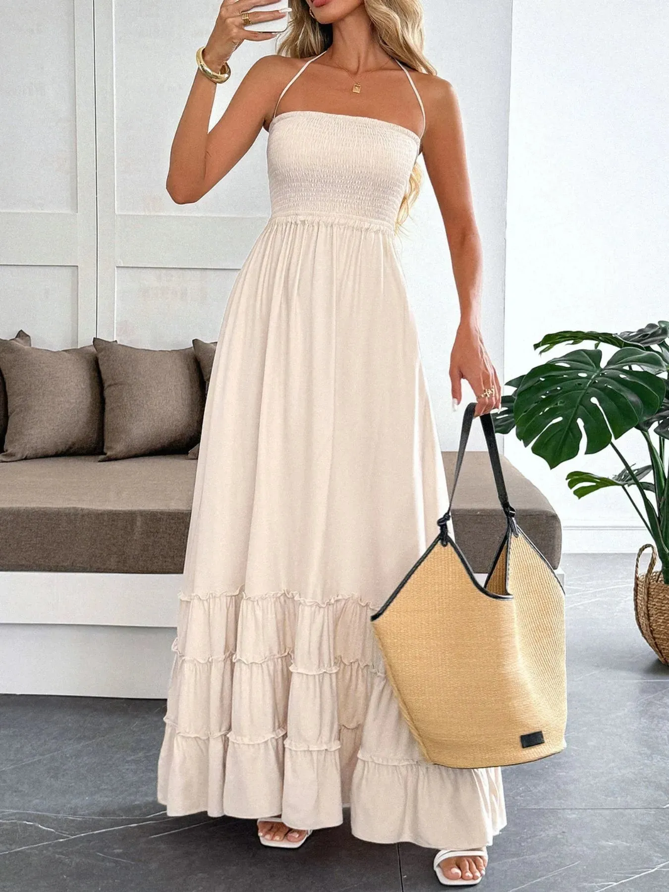 Halter Neck Tiered Maxi Dress sold by Charming Charlie