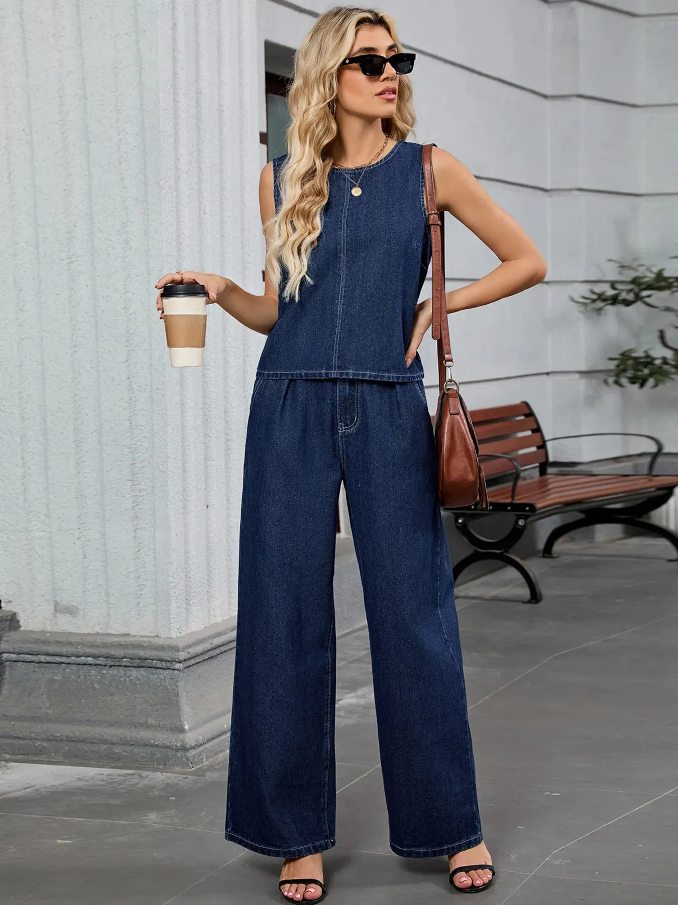 Round Neck Tank and Pants Denim Set sold by Charming Charlie product image thumbnail 5